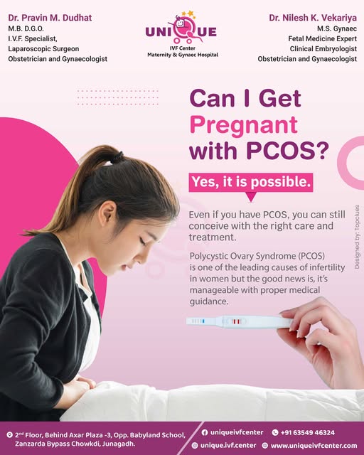 PCOS fertility treatment Junagadh, PCOS pregnancy Junagadh, IVF for PCOS Junagadh, ICSI treatment Junagadh, best IVF center in Junagadh, fertility centre in Junagadh, PCOS treatment Junagadh, ovulation induction Junagadh, women’s fertility Junagadh, Unique IVF Hospital, infertility treatment Junagadh, conceive with PCOS, assisted reproductive technology Junagadh