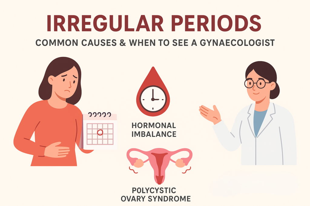 irregular periods causes, irregular menstrual cycle, menstrual cycle imbalance, when to see a gynaecologist, Fertility Centre in Junagadh, best ivf center in Junagadh, PCOS irregular periods, thyroid and irregular periods, hormonal imbalance causes, stress and irregular periods, ICSI treatment in Junagadh, infertility and irregular cycles, ovulation problems, premature ovarian insufficiency, POI symptoms, period irregularity diagnosis, endometriosis and irregular periods, uterine fibroids symptoms, menstrual health awareness,
